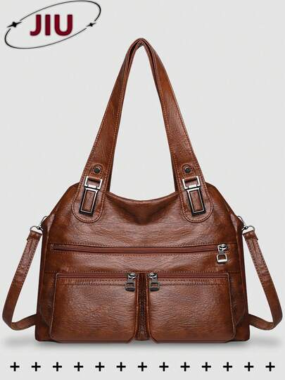 Retro Pu Soft Leather Tote Bags For Women, Simple Street Style Shoulder Bags, Shopping Handbags, Lightweight Crossbody Bags, Fashionable Hobo Bags, Large-Capacity Shopping Bags, Suitable For Teen Girls, Women, College Students, Young Professionals And White-Collar Workers, Office, College, Work, Business, Commuting, Shopping, Dating, Outdoor Activities, Travel, Hiking, Women'S Gifts.