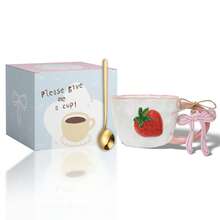 LECHENG HOUSEHOLD Gift Box Set With Cup + Spoon, Cute Strawberry Ceramic Cup, Hand-Painted 3D Strawberry Design, Creative Ceramic Cup Suitable For Latte, Tea, Milk, Coffee Drinks, Decorative Cup, Women's Birthday Gift, Suitable For Office And Home Use - Multicolor - View 14