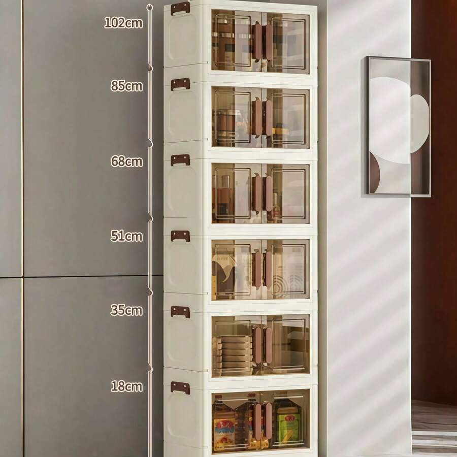 5层可堆叠塑料储物盒带盖 - 衣柜收纳柜，32英寸宽可折叠盒，可折叠储物容器，工艺品收纳盒，适用于家庭、食品储藏室、办公室、宿舍（无轮子）