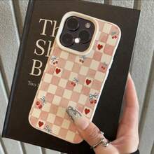 1 buah Casing Ponsel Bahan TPU Motif Kotak-kotak Pink dan Hati Ceri, Kompatibel dengan iPhone 17 Pro Max/17/16 Pro Max/15/13/12/11, S20 FE/A15/S24/A55, Note 11/12/13 Pro, Pelindung Ponsel Lembut Anti Jatuh yang Melindungi Seluruh Bagian, Versi Internasional, Bukan Versi Domestik - Putih - View 2
