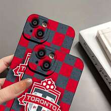 Logotipo del Toronto FC sobre fondo a cuadros. Esta elegante funda es compatible con Samsung, Apple, OPPO, , etc. Fabricada en TPU flexible, resistente a golpes y arañazos, ofrece una excelente protección contra caídas y un agarre cómodo. Es un regalo ideal para familiares, amigos y seres queridos, y una opción perfecta para festivales. - Negro - Ver 8