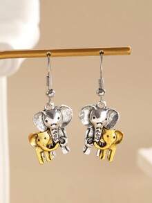 Vintage Handmade Dual-Tone Elephant Earrings, High-Quality Earrings, Holiday Accessories, Fashionable And Versatile, Great Gift For Her - Elephant Earrings - View 4