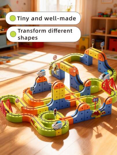 62/125/160pcs Flexible Track Toy Set, Includes Electric Train And Versatile Race Track Toys With Traffic Signs, Suitable For Birthday Party Gifts For Boys And Girls 3+ Years Old