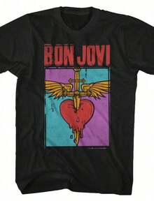 Bon Jovi Est 1983 Black T-Shirt-Unisex Relaxed-Fit Cotton Blend New Arrival Casual Crew Neck Long-Sleeve T-Shirt - 黑4 - 查看 1