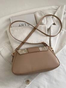 新款简约小众设计女士单肩包，时尚腋下包，小方斜挎包 - 卡其色 - 查看 9
