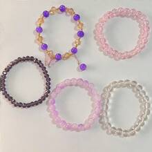 5pcs Women's Bohemian Bracelets, Multi-Layer Colorful Beaded Bracelets & Butterfly Bracelets - 5-piece Purple Five-piece Set - View 3
