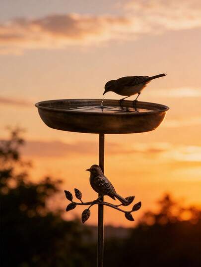 1pc Iron Pedestal Bird Bath, Handmade Art Piece For Yard, Outdoor Bird Drinking And Bathing Pool, Garden Patio Decor, Attracts Hummingbirds And Songbirds