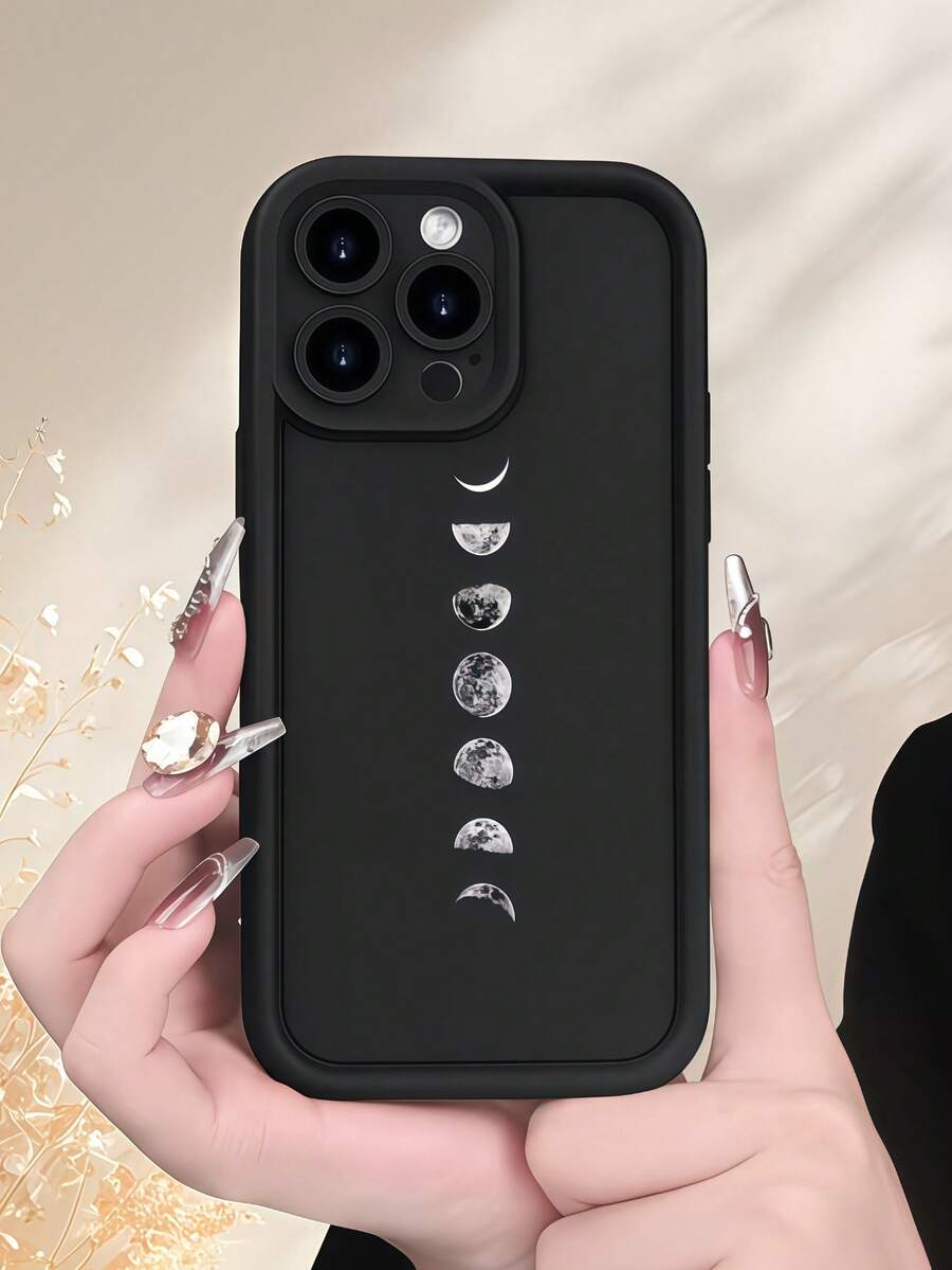 1个渐变边框多巴胺创意地球环月亮手机壳，兼容 16/17 Pro Max，全包防震保护套，简约设计，可爱卡通风格，完美保护您的手机，兼容荣耀X7/三星Galaxy A56 5G/Smart 8/Hot 40/传音Spark 30C/Spark Go 2024/Note 14 5G/Moto E22/E22i/A54 - 黑色 - 查看 1