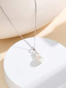 AETOLIA 1件S925镀银极简主义7-9毫米养殖珍珠吊坠项链，适合女性约会/婚礼佩戴 - 銀色 - 查看 4