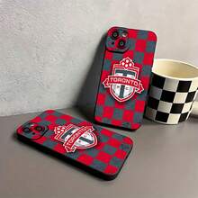 Logotipo del Toronto FC sobre fondo a cuadros. Esta elegante funda es compatible con Samsung, Apple, OPPO, , etc. Fabricada en TPU flexible, resistente a golpes y arañazos, ofrece una excelente protección contra caídas y un agarre cómodo. Es un regalo ideal para familiares, amigos y seres queridos, y una opción perfecta para festivales. - Negro - Ver 7