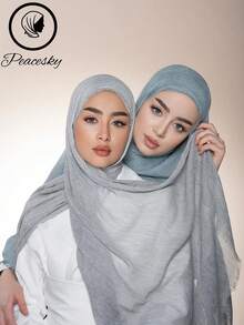 1 pieza Pañuelo de hijab suave y transpirable de unicolor con efecto tie-dye texturizado y modesto - Multicolor - Ver 3