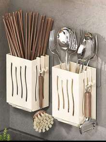 1pc Multi-Function Kitchen Chopstick Holder And Draining Rack, Wall-Mounted Chopstick Storage Rack, Household Kitchen Organizer, Home Storage, Kitchen Accessory - Multicolor - View 7