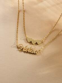 1pc Personalized Minimalist Stainless Steel Double Layer Triple Heart Necklace For Women, Suitable For Traveling, Dating, Holidays, Daily Wear - Gold-frosted - View 5