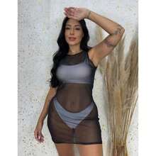 Vestido Saida de Praia De Tulle Regata Moda Praia Virada de Ano  Piscina Cachoeiras Moda Feminina Ano Novo Natal Verão - Preto - Visão 2