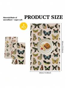 2Pcs Watercolor Butterfly Floral Farmhouse Kitchen Towels, Vintage European Farm Decor Dishcloths, Holiday Party Supplies, Hand Towels Suitable For Kitchen, Dining Room, And Dining Table - Multicolor - View 2