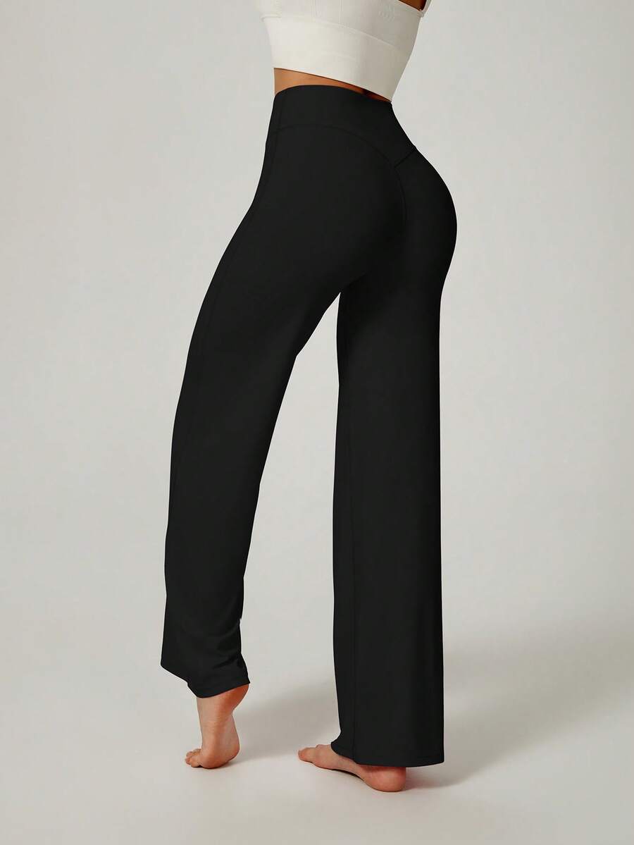 UONNOU 1pc Women's Spring/Summer Loose Fit Wide Leg Pants, Casual Sweatpants, Yoga Pants, Dance Pants, Waist Cinching, Leg Slimming, Elongating, Soft & Comfortable Nylon Fabric, Suitable For Gym, Yoga, Dance, Outdoor, Casual, Commute, Events - Black - View 1