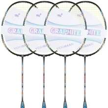 Graphite Badminton Racket Set - 4 Pre-Strung 6U Super Lightweight Racquets with Overgrips 2 Durable Bags and Tapes Graphite Frame and Shaft for Professional Outdoor and Gym Play - almendra - Ver 1