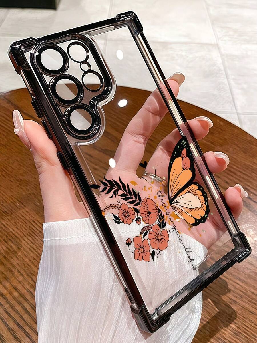 1个花卉创意蝴蝶镜头保护膜,奢华时尚防震气囊手机壳,兼容苹果6/7/8/X/XS/XR/11/12/13/14/15/16/16E/17/17PM,兼容三星Galaxy S22/23/24/25/S24 FE/S25 EDGE、A04/05/06/A14/A15/A16/A24/A25/A34,兼容红米Note 7/8/9/10/11/12/13,兼容红米9/10/12/13C - 黑色 - 查看 1