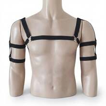 Harness Masculino com Mangas de Argolas e Tiras Duplas - Estilo Punk Industrial - Preto - Visão 2