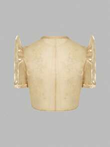 Women's Romantic Embroidered Patchwork Cardigan Top - Gold - View 2