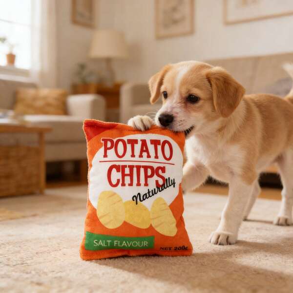 Dog Chew Doll With Sound, Plush Potato Chip Shaped Squeaky Doll, Durable Noise-Filled Chew Doll For Small/Medium Dogs, Pet Entertainment & Chewing Relief Doll