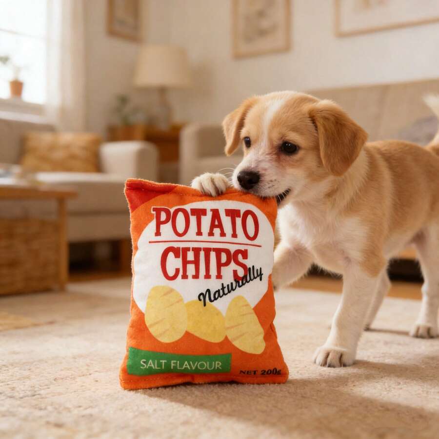 Dog Chew Doll With Sound, Plush Potato Chip Shaped Squeaky Doll, Durable Noise-Filled Chew Doll For Small/Medium Dogs, Pet Entertainment & Chewing Relief Doll - Multicolor - View 1