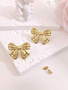 Stainless Steel Gold Earrings Set For Women, 4/6/8/10 Pairs Hypoallergenic Cute Bow Geometric Heart Studs Jewelry Gifts For Mother's Day - Multicolor - View 9