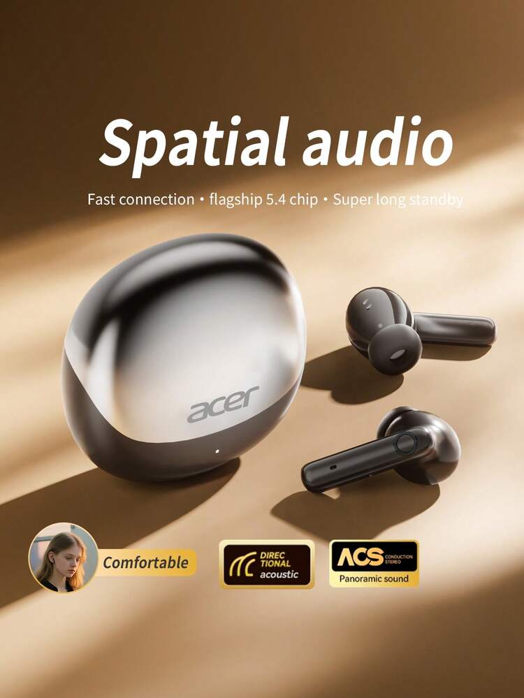 [Acer Official Genuine] OHR546 Bluetooth Earphones, TWS Wireless Earbuds With In-Ear Design, Stereo Bass, Sleep-Friendly, Low Latency For Gaming, Comfortable Fit For Study, Business, Sports, Running, Cycling, Compatible With Phones, Tablets, Laptops, Ideal Christmas/Valentine's Day Gift - one-size - View 2