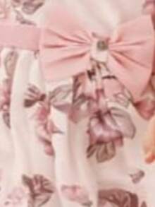 Vestido Bebe Menina Estampado Manga Curta Casual Estiloso para Fotos Do P aos 3 Anos - Rosê - Visão 3