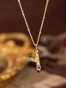 1pc Stylish And Simple Women's Necklace With 26 Letter Pendant (A-Z Capital Letters). Suitable For Everyday Wear, Unisex, And As A Gift For Friends. - Multicolor - View 11