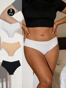 3条装女士无缝内裤，高弹舒适三角裤，高腰休闲纯棉内裤 - 彩色 - 查看 3