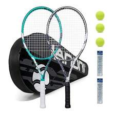 Tennis Rackets for Adults Pre-Strung 27 Inch Tennis Racquets-2 Player Tennis Racket Set with 3 Balls 2 Grips 2 Vibration Dampers - verde y gris - Ver 8