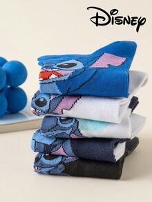 Disney 5双装史迪奇和米奇图案袜子，男女通用隐形袜，透气舒适夏季短袜，新颖时尚 - 彩色 - 查看 5