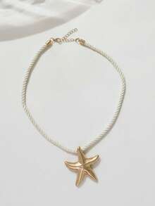 1pc White Rope & Starfish Pendant Necklace, Fashion Versatile Beach Vacation Accessory, Spring/Summer - Yellow Gold - View 2