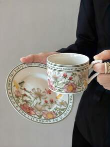 1pc High-End Gift Coffee Cup & Saucer, Retro Ceramic Specialty Coffee Cup, Breakfast Cup, Stylish Souvenir - Multicolor - View 1