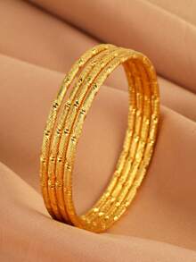 4 Peças Pulseiras Bracelete Torcidas Personalizadas Banhadas a Ouro 18K da Moda, Adequadas para Festa, Presente e Uso Diário - Ouro amarelo - Visão 14