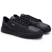 Basic Casual Sneakers With Eyelets, Lace-Up Closure, Perfect For Everyday Wear At Home, Office, Parties, And Vacations – Timeless. - Black - View 3