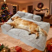 Canapé extra large pour chien, taille XL 120x90x25 cm, lit d'hiver chaud et moelleux pour chien, cadeau idéal pour les Golden Retrievers, Labradors, Bouledogues français et Bergers allemands. - Gris tourterelle - Voir 13