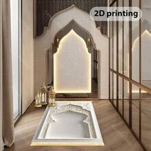 1pc Silver-White Openwork Prayer Mat, Featuring Traditional Hollow Carved Patterns, Main Color In Silver-White With Golden Trim - Multicolor - View 12