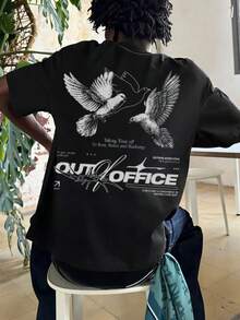 男士夏季时尚街头和平鸽元素印花圆领短袖T恤 | 百搭街头休闲风上衣，男友/老公礼物 - 黑色 - 查看 1