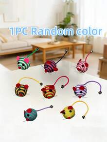1pc Striped Mouse Cat Toy | Polyester Material, No Charging Or Battery Needed, Interactive Play And Training Reward Suitable For Kittens And Cats - Multicolor - View 7