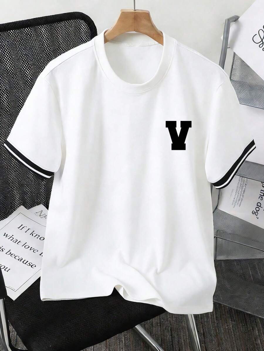 1 chiếc áo thun cổ tròn dáng casual thoải mái kiểu sinh viên tối giản dành cho bé trai tuổi teen - trắng - Xem 1