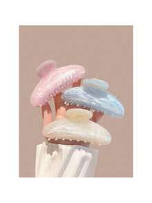 3pcs Large Size Pink, White, Blue Water Wave Hair Clips 11cm, High-Quality Elegant, Minimalist, Versatile Ombre Color Hair Accessories Suitable For Daily, Casual, Party, Work, Vacation, Washing, Makeup, Outfit Matching, Back To School Fall Winter Claw Clip - 多色-1 - 查看 11