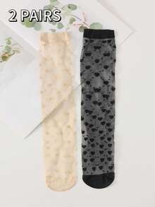 1/2/3/6双装心形印花薄纱中筒袜，轻盈透气，甜美又不失个性，日常及约会皆宜。 - 彩色 - 查看 15