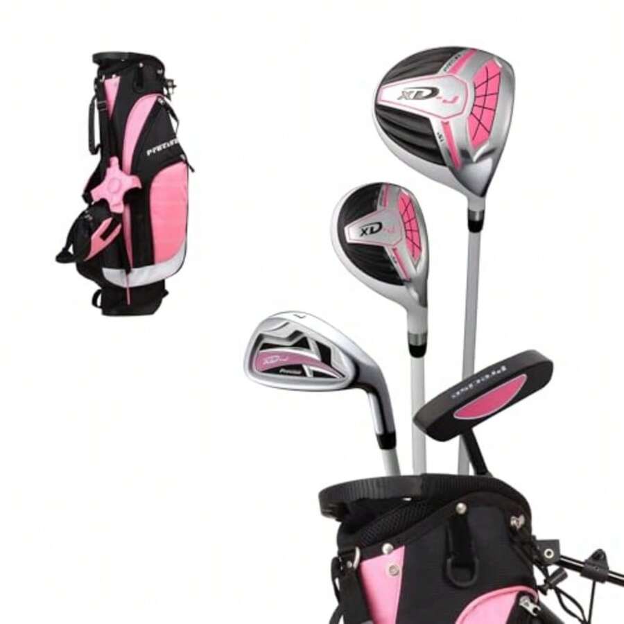 XD-J Golf Clubs Set Boys' and Girls' Junior Golf Set with Lightweight Graphite Shafts Hybrid Putter and Stand Bag - Rosa de 3 a 5 años - Ver 1
