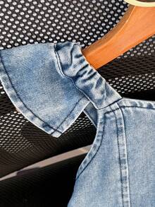 Bộ áo liền quần màu xanh dương thanh lịch cho bé gái, thích hợp mặc đi chơi, dạo phố và đi học, mùa hè. - Màu xanh bụi bặm - Xem 4