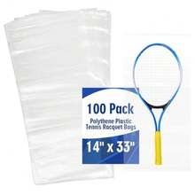 100 Pack Disposable Plastic Tennis Racquet Bags Bulk Clear Polythene Tennis Rackets Storage Cover Bag 14" x 33" for Standard Rackets Sport Team  Club Supply Equipment Protection - Transparente - Ver 9