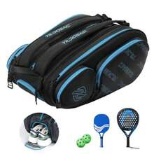 2-in-1 Detachable Pickleball and Padel Bag for Men Women Thermal Foil Insulated Racket Compartment Outdoor and Gym - Negro Azul - Ver 8