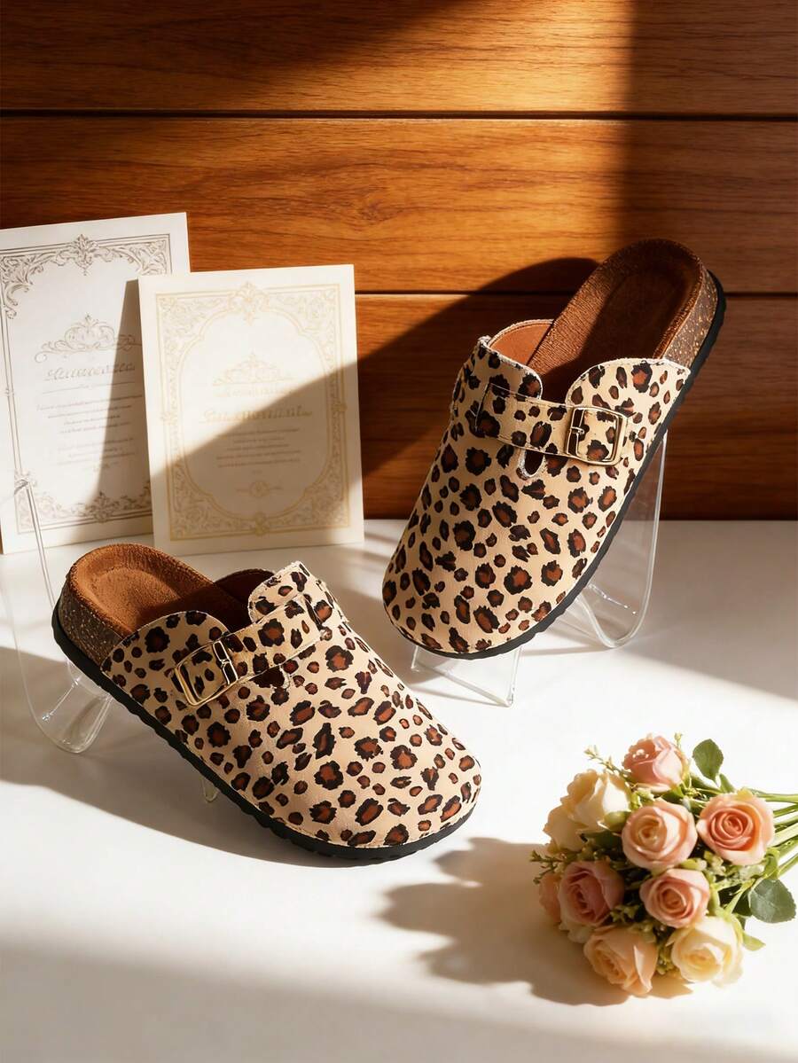 2026 New Fashion Women's Leopard Print Shoes For Spring And Summer, Ladies Sandals, Slippers, Casual Shoes, Home Shoes, Flat Shoes, Beach Shoes, Women's Flip Flops, Thick-Soled Sandals, Ladies Wooden Clogs, Comfortable And Elegant Women's Shoes,Wide Fit - Leopard Print - View 1