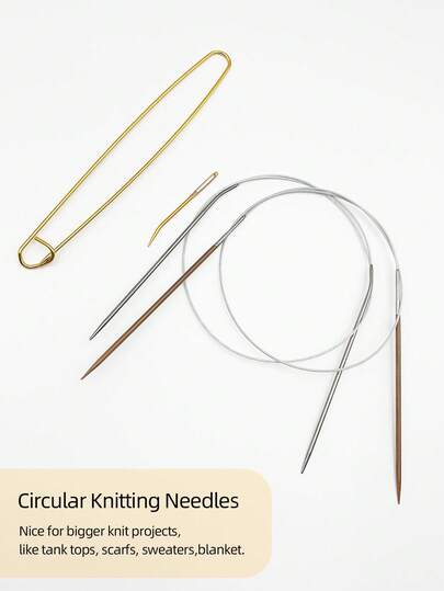 Crochet Knitting Kit, Includes 3.0mm Circular Needles, Aluminum Safety Pins And Large-Eye Sewing Needles, For Crochet Knitting, Repairing, Suitable For DIY Sleeves, Hats, Socks